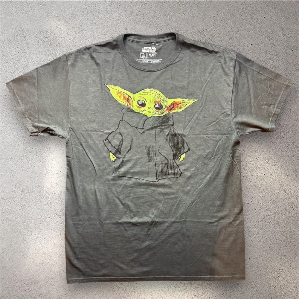 Star Wars Mad Engine Grogu Baby Yoda Sketch Graphic T-Shirt Grey Mens Large